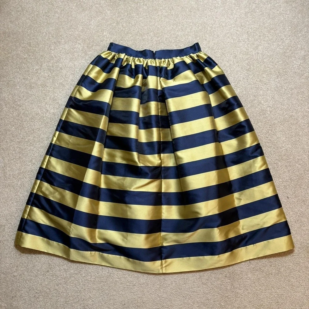 Kate Spade Skirt NWT Womens 6 Gold Navy Awning Stripe Satin Pleated Midi Party‎